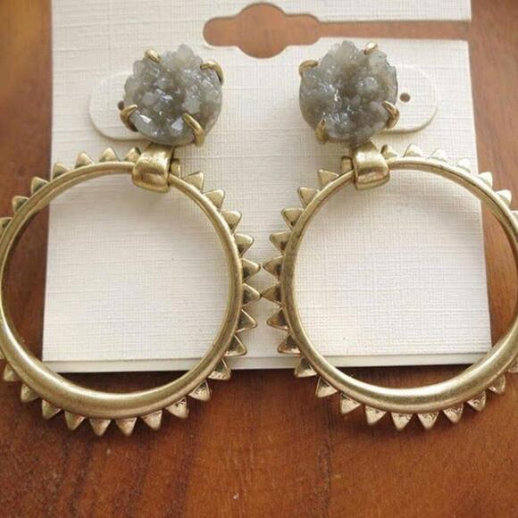 Lucky Brand Druzy Spike Hoop Earrings - Picture 2 of 4